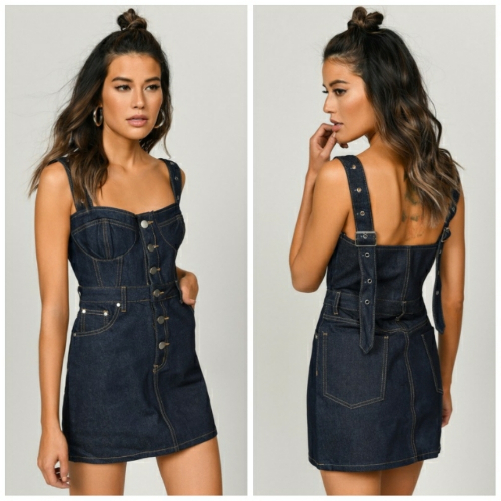 Tobi Maple Dark Denim Bustier Mini Dress
